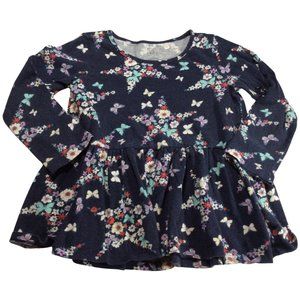👣 5/$25 - Navy Floral & Butterfly Print Tunic Top w/ Peplum